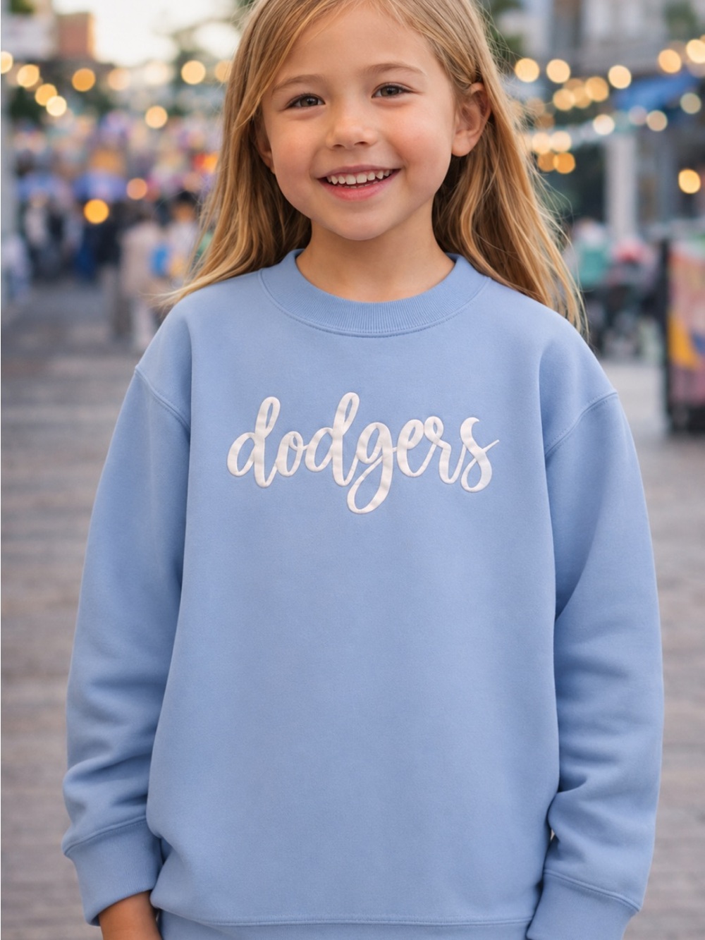 Kids Dodgers Sweatshirt. Cornflower Blue. Girl’s Sz-Youth Small. Football